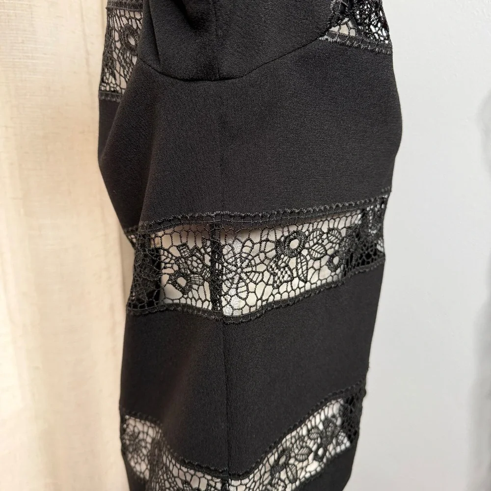 Anne Fontaine Miyuki Open Lace Stripe Blouse Black Floral Short Sleeve Womens 42 - Picture 4 of 9